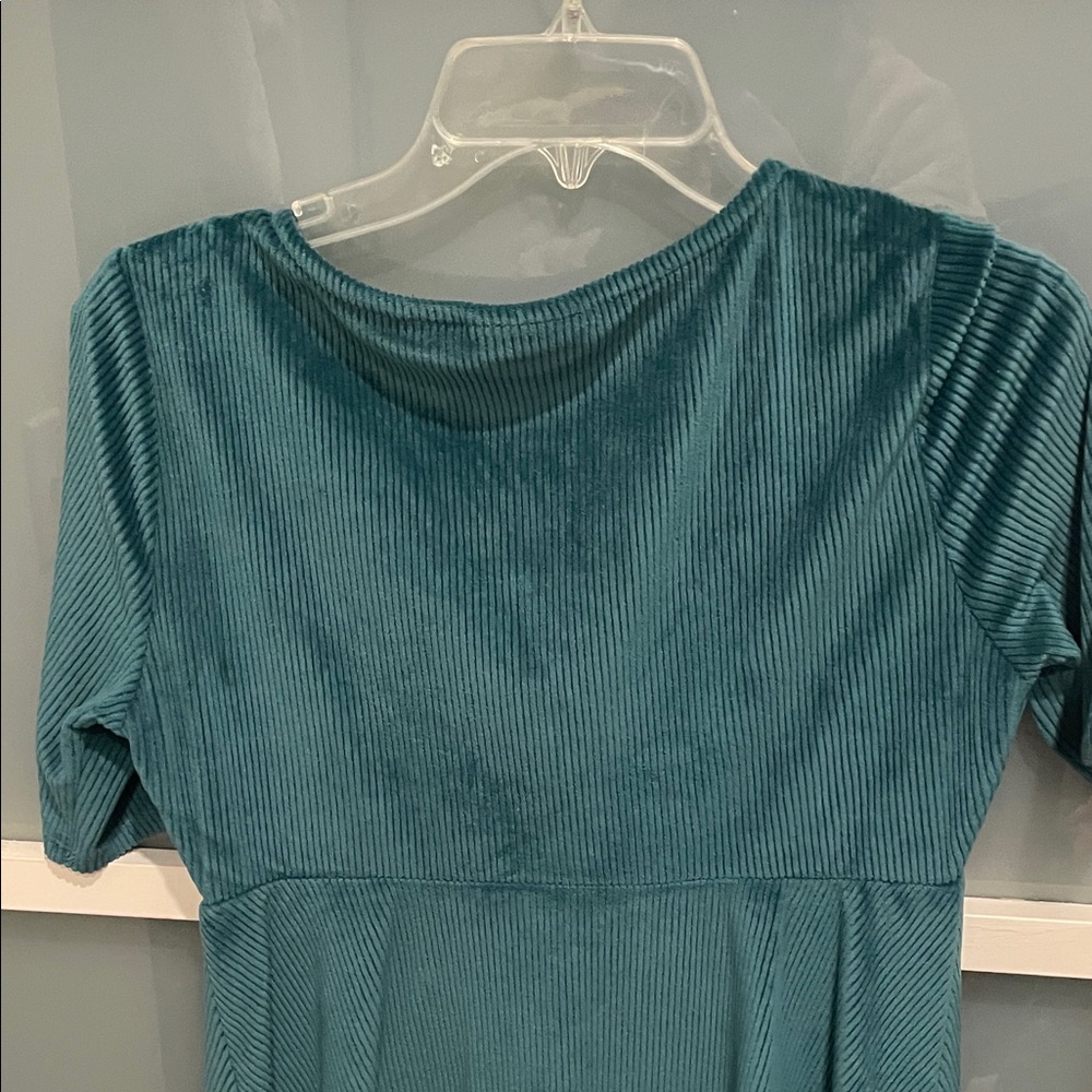 Modcloth Teal Mini Dress with V-Neck, Velvet Dress, Size M, EUC - Picture 7 of 7